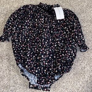 Romper Baby Girl Floral Black Button Size 3Y New Tags